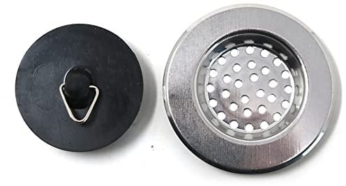 fiXte 45mm (1-3/4) Black Plug and Strainer Set Sink Basin Bathroom Kitchen Shower Hair Catcher Plug Hole Cover Waste Stopper