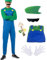 JMOCD Luigi Bros Kostüm,Super Brothers Klempner Cosplay für Fasching Karneval Eltern-Kind-Dressing(Grün - Erwachsene, XL)