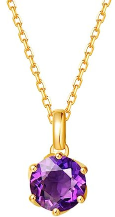 FANCIME Solide 14 Karat 585 Gelb Gold Kette mit Natürlich Amethyst Anhänger, Februar Geburtsstein Halsketten Feine Geschenk Schmuck für Damen, Verstellbares Kette: 40 + 5 cm