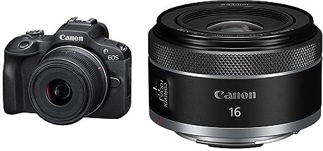 Canon EOS R100 + RF-S 18-45mm F4.5-6.3 IS STM (24.1MP APS-C Mirrorless Camera, Dual Pixel CMOS AF, 4K Video) + CANON Objectif RF 16mm F2.8 STM