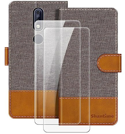 MILEGAO Lederhülle für Nokia 7.1 magnetische Handyhülle mit Brieftasche und Kartensteckplatz + [2 Stück] Displayschutzfolie aus gehärtetem Glas für Nokia 7.1 (5.84”)