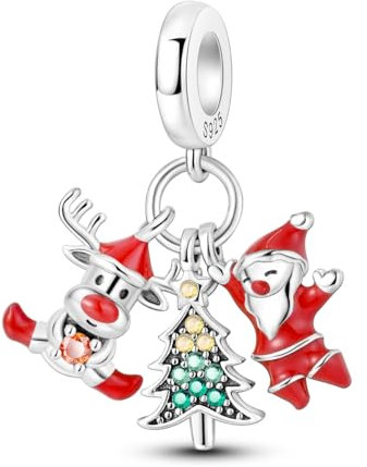 MULA Breloque Argent 925 pour Bracelet Père Noël Oui Noir & Blanc Arbre de Noël Série Bijoux Cadeau Filles