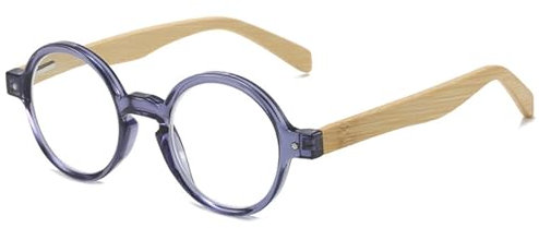 Lanomi Retro Lesebrille Rund Damen Herren Lesehilfe Klein Vintage Holz Bügel Sehhilfe Ohne Blaulichtfilter Brille mit Sehstärke Grau 1.5