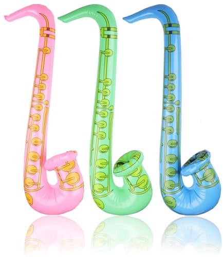 BLMHTWO DY749-UK DY749-UK Lot de 3 saxophones gonflables pour déguisement de rock star Cadeau de décoration de fête Cadeau de concert musical sur le thème du concert (rose, vert, bleu)