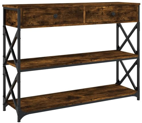 vidaXL Table Console, Table d'Entrée avec Rangement, Table de Couloir, Table d'Appoint Salon Salle de Séjour Maison Intérieur, Industriel, Chêne Fumé Bois d'Ingénierie