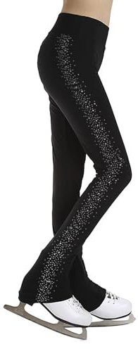 Oyolan Enfant Fille Pantalon Patinage Artistique Gym Danse Brillant Strass 5-16 Ans Noir 11-12 Ans