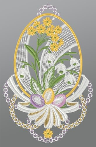 Plauener Spitze Fensterbild Osterei mit Maiglöckchen (BxH) 16cm x 37cm, Mehrfarbig, Fensterdekoration und Fensterschmuck