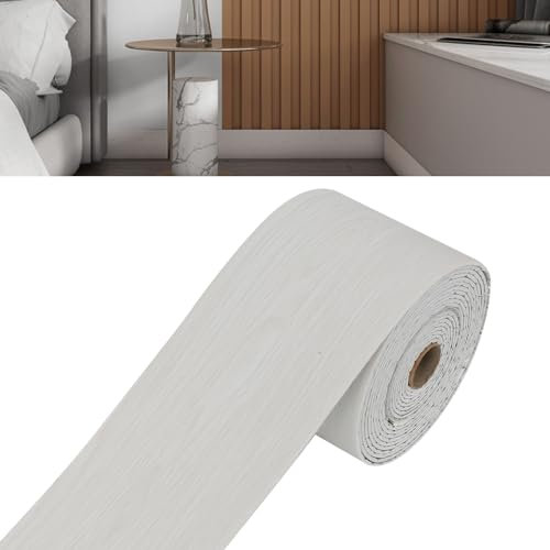 IGTOPS Battiscopa morbida, autoadesiva, flessibile, autoadesiva, larghezza 10 cm, in PVC, impermeabile, decorazione autoadesiva (10 cm x 10 m, venature del legno bianco)