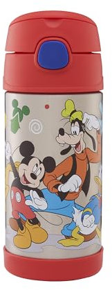 THERMOS kids FUNTAINER STRAW BOTTLE DISNEY Bouteille isotherme pour enfant en acier inoxydable avec paille 0,35 l Motif Mickey Bouteille isotherme pour enfant avec paille 12 h au froid Passe au