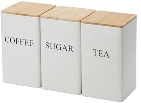Desikixudy Latas selladas de piezas de 3 unidades, estilo simple y con tapa de bambú, lata para té, para guardar aperitivos, granos de café, lata cuadrada,