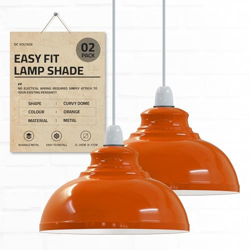 DCVoltage Industrielle Deckenpendelleuchte im Retro-Stil mit kurvigen, kuppelförmigen Metall-Lampenschirmen. Einfach zu montieren (Orange 2er-Pack)