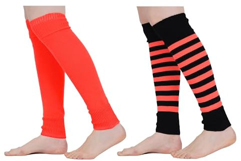 Mysocks Leg Warmers Soft Stylish Fancy Winter 80s Party Dance Long Striped Legwarmers for Women Girls Ladies Striped Orange Black