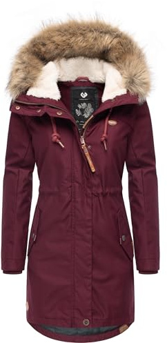 Ragwear Damen Wintermantel Warmer Parka lang mit abnehmbarem Kunstfell Tawny Intl Wine Red22 Gr. 4XL