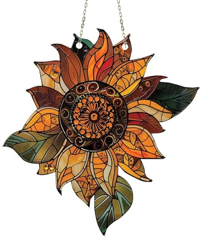 Salyeeluly Acryl Fensteranhänger | Ländlicher Stil Anhänger Fenster Blume - Elegante Wandornament mit Kette, Fensterdeko für Küche Balkon Wohnzimmer