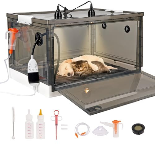 MUALROUS Puppy Incubator with Heating, Kitten & Dog Incubator, Whelping Supplies with Puppy Bed Mat for Dogs, Pet Brooder Breeding Box Kit (55L)