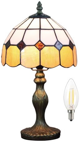 Five liters 8 Zoll große Tischlampe aus Buntglas im Tiffany-Stil Nachttischlampe Schlafzimmerlampe Nachtlicht Kinderlampe 38 cm hoch mit Licht Glühbirne (Farbe: Orange)