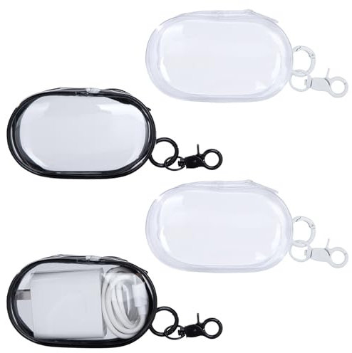 Tasche für Kopfhörer in Ear Kopfhörer Kabel Organizer mit Schlüsselanhänger Aufbewahrungstasche Klein für Drahtlose Kopfhörer, USB-Kabel, Ladegeräte 4 Stück Weiß Schwarz