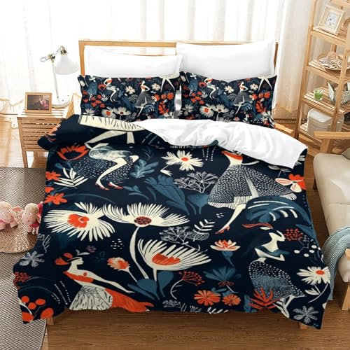 GZCVBDYUY Women in Blumes 3D Gedruckt Bettwaren 3 Teilig Bettbezug Mit Kissenbezug Soft Microfaser Luxus Modern Mit Reißverschluss Für Erwachsene Und Kinder Single(140x200cm)