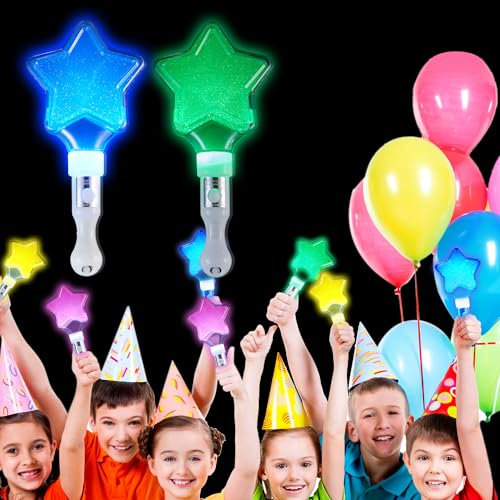 ZIYOUA 2 Stück Leuchtende Stern-Zauberstäbe, Partytütenfüller für Kinder und Erwachsene, leuchtet im Dunkeln, blinkender Zauberstab, Geburtstag, Weihnachten, Partygeschenke (blau und grün)