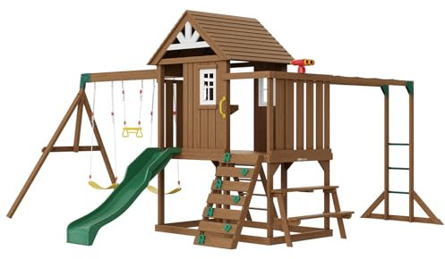VEVOR Wooden Swing Set 10 IN 1 Outdoor Playground Sets 6 FT Slide Upper Fort