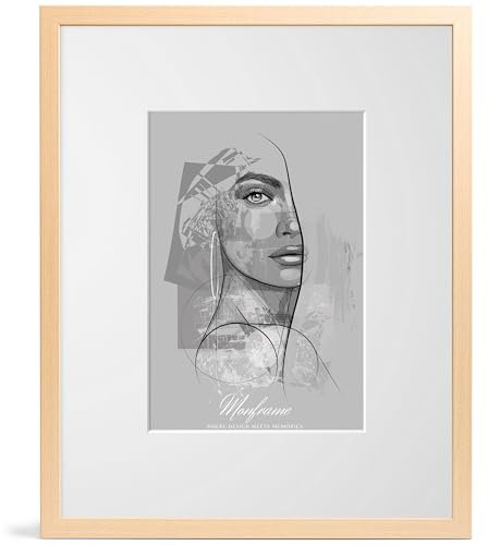 NB Akzent Bilderrahmen Buche Holzoptik mit Passepartout 33x48 cm - Rahmengröße 40x55 cm - Chloe 20 mm MDF Holzrahmen - Acrylglas