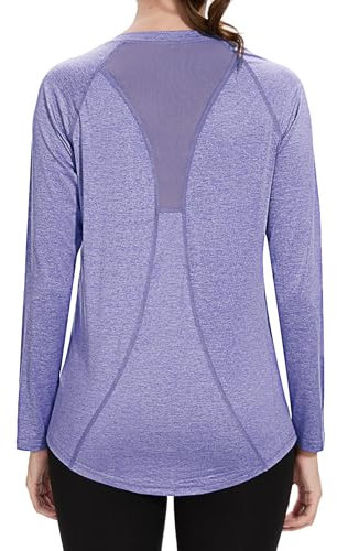 Wayleb T-Shirt Sportiva Longesleeve da Donna, Maglietta Manica Lunghe Scollo a V Sport T-Shirt Leggera Fitness Rapida Asciugatura Maglie Yoga Palestra Tops Tinta Unita, Viola XXXL