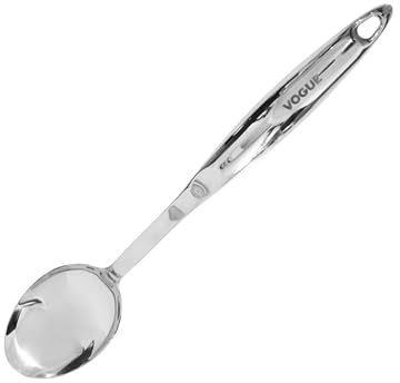 Vogue Stainless Steel Plain Serving Spoon, 360mm | Long handle reaches deep into tall pots, while the integrated hanging hook keeps the utensil easily accessible.