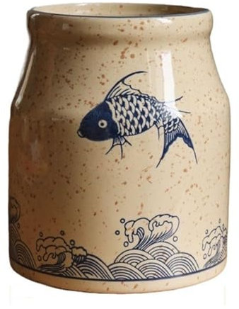 ROJDFCNBW Porta utensilios de cocina Caddy, Organizador de almacenamiento de cubiertos y espátula de cerámica grande decorativo de estilo rústico for utensilios de cocina