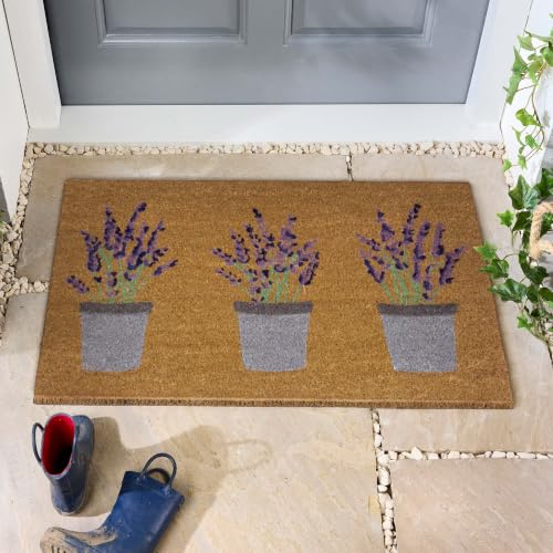 Lord of Rugs Printed Coir Door Mat for Home Entrance Indoor and Outdoor, Patio, Balcony Non-Slip Durable Natural Coconut Fiber Doormat in 45x75 cm Lavender