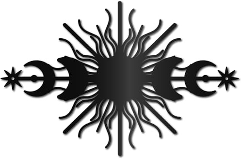 CREATCABIN Wandkunst Metall Mit Sonne Mond Mondphasen Wanddekoration Schwarze Hohle Skulptur Hängende Dekoration Rustikales Wandschild Dekoration Für Drinnen Draußen Wohnzimmer Zuhause Büro 40x26cm