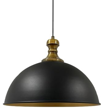 bamyum Pendelleuchte Industrielle Schwarz Metall Groß Ø 40 cm, Hängelampe Industriell Lampe Vintage Hängeleuchte, Deckenleuchte Holz, Pendelleuchte Esstisch, Pendellampe, Esszimmerlampe, Küchenlampe
