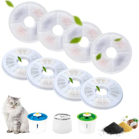 Filtre Fontaine Eau Chat Filtre Fontaine Chat Lot de 8 Filtre Fontaine à Eau pour Chat Compatible avec Distributeur d'eau pour animaux 3L Filtre de Remplacement avec Charbon Actif