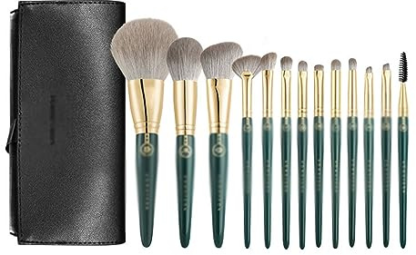 MQPALZKD 13pcs Long Pole Wooden Handle Makeup Brush Set Loose Powder Blush Highlighter Lip & Eyebrow Set