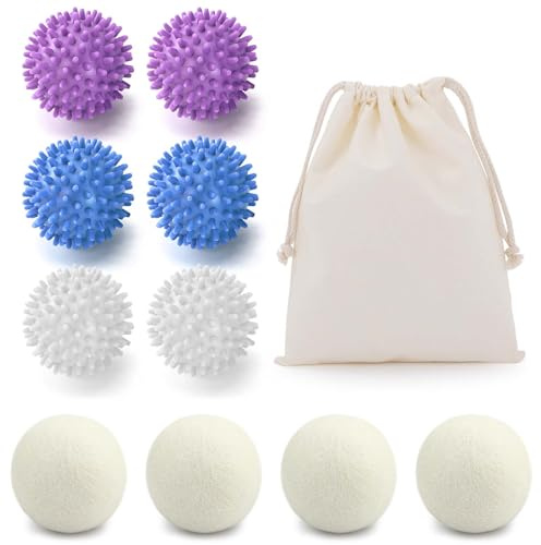 FainFun 10er set Waschbälle, Wiederverwendbare Tennisbälle Trockner Daunenjacke, Bälle für Trockner und Waschmaschine, Dryer Balls for Tumble Dryers (PVC + Wolle, 10)
