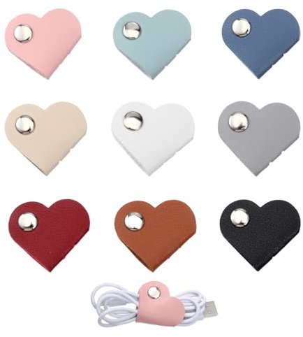9PCS Heart Cord Organizer, Portable PU Leather Headphone Cable Earbud Data Cord Protector Headphone Cable Straps Wire Organizer, Storage PU Leather Earphones Storage Straps for Electronics Earbuds USB