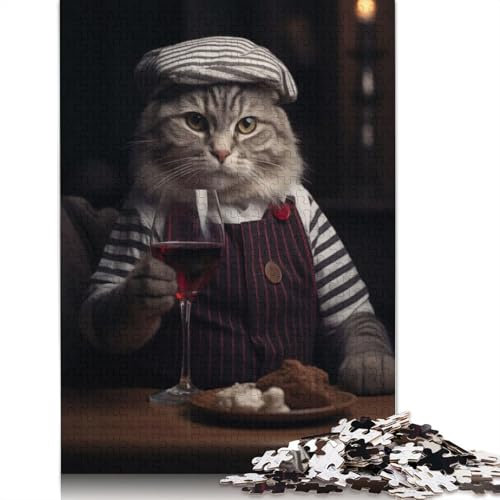 French Chef Cat Red Wine Jigsaw Puzzles Brain Teasers for Adults Jigsaw Puzzle for Adult Children 1000pcs (75x50cm)