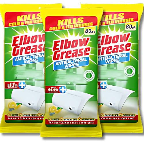 Grease Antibacterial Cleaning Wipes – Kills 99.9% of Germs, Cold & Flu Viruses – Lemon Scented Disinfecting for Home, Office, and Travel Use (80 Wipes) Pack of 3
