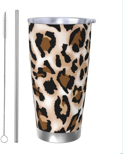WSHFFILO Thermobecher mit Leopardenmuster, 590 ml, aus Edelstahl, tragbarer Thermobecher