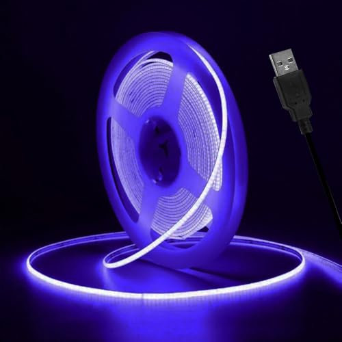 Vrabocry COB LED Streifen 16.4ft 5V USB LED Strip Violett 3mm Breite 400 LEDs/m Lichtleiste LED Band Selbstklebend Stripes für TV Hintergrundbeleuchtung DIY Dekorative Beleuchtung
