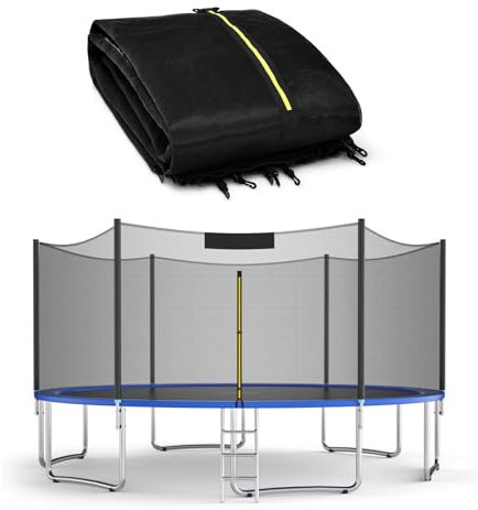 LIFEZEAL Sicherheitsnetz außenliegend für Trampolin, Gartentrampoline Ersatznetz mit Reißverschluss & Schnallen, Trampolinersatznetz Fangnetz, Netzhöhe 180 cm (Schwarz, Ø 366 cm)