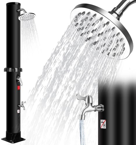 Solardusche Garten 40L - Premium Gartendusche Solar mit 360° Schwenkbarem Duschkopf & Fußdusche, Einstellbare Temperatur Solardusche bis zu 60°C, Perfekt für Garten, Pool, 215cm, Schwarz (40L)