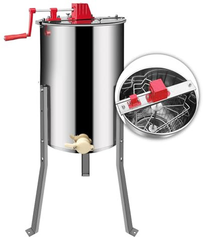 Honigschleuder mit 3 Rahmen, Honigwaben-Schleudertrommel, Imkerei-Zentrifugenausrüstung mit höhenverstellbaren Ständern, lebensmittelechter Edelstahl mit manueller Kurbel für die B