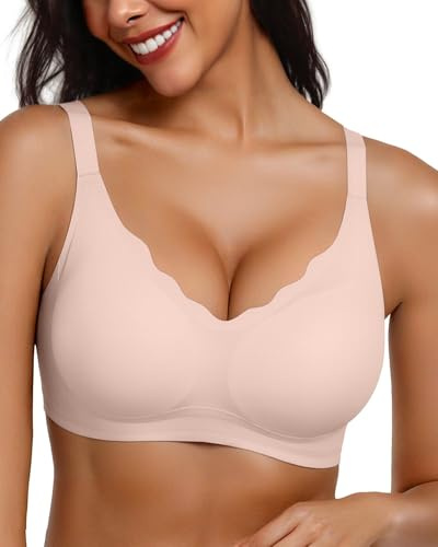 Adisputent Wireless Jelly Bras for Women Seamless Support | Push Up, Gel Bra, Full Coverage, Scalloped V-Neck, Buttery Soft, Comfort, Everyday T Shirt Bra, Non Wired, Padded Bralettes