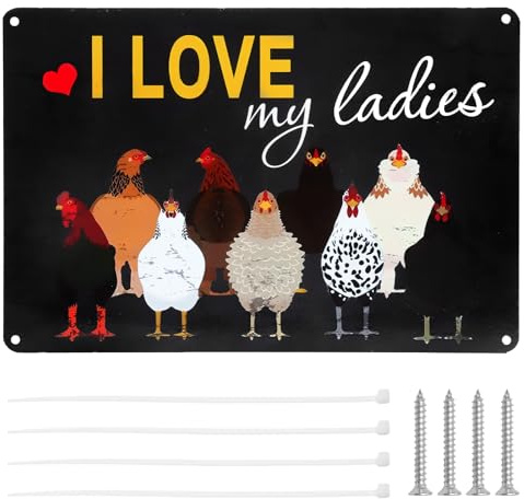DAWRIS Huhn Blechschild, Chicken Sign, I Love My Ladies, 30x20cm Retro Lustige Vintage Metall Plakette Poster Wand Kunst Warn- und Garten Schild Dekor für Hühnerstall Bauernhaus