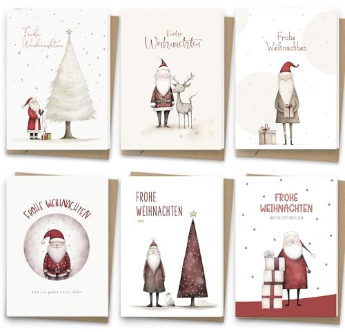 Hyggartn Weihnachtskarten - 24 Premium Weihnachtskarten mit Umschlag Set - A6 Postkarten mit Weihnachtsmann-Muster - Kleine Weihnachtskarten für Kinder Freunde Grußkarten Weihnachten Geschenke
