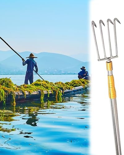 Elitix Bootshaken Werkzeug zur Entfernung von Wasserpflanzen/Schubstange für Boote, Bootshaken zum Anlegen mit Teleskopstange, Ankerhaken(4 Teeth,110-300cm/43.3-118in)