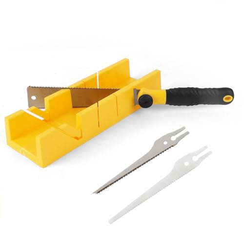 Coffret Scie à Onglet, Set 4 Pièces avec 3 Lames de Rechange, Poignée Ergonomique, Coupes Précises pour Bois, PVC, Plastique, Plâtre et Métaux Tendres – Bricolage, Modélisme & DIY