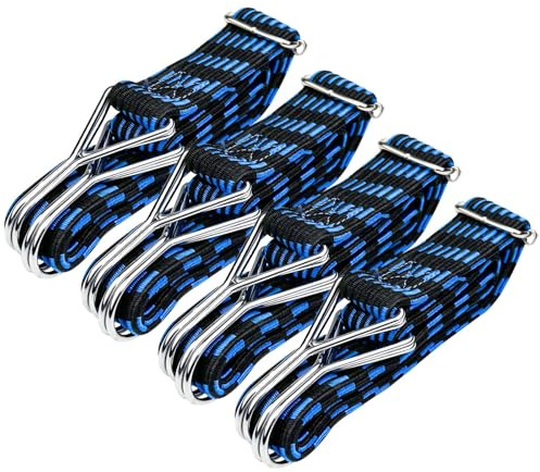 Fousenuk 4 Piezas Gomas Elasticas con Gancho, Pulpos Elasticos Ajustables, Pulpo Elastico, Tensores de Goma, Cuerda Elástica, Tensor Cuerdas Elásticas, para Lonas, Portaequipajes, Coches y Bicicletas