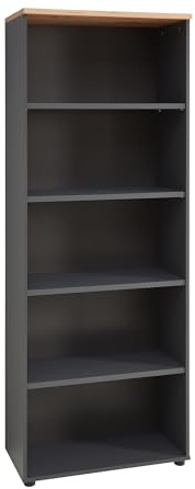möbelando Aktenregal >Memphis< modern für Büro, 197 cm hoch, 75 cm breit, 38 cm tief, 5 offene Fächer, 4 Fachböden, Korpus Graphit Dekor, zerlegt, stabile Kunststofffüße