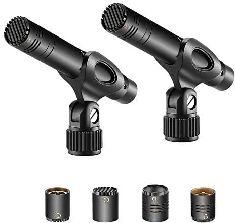 Neewer 2-Pack Pencil Stick Condenser Mic with Interchangeable Omni Cardioid and Super Cardioid Capsules Foam Windscreens Mic Clip and Carrying Case for Acoustic Woodwind Instruments